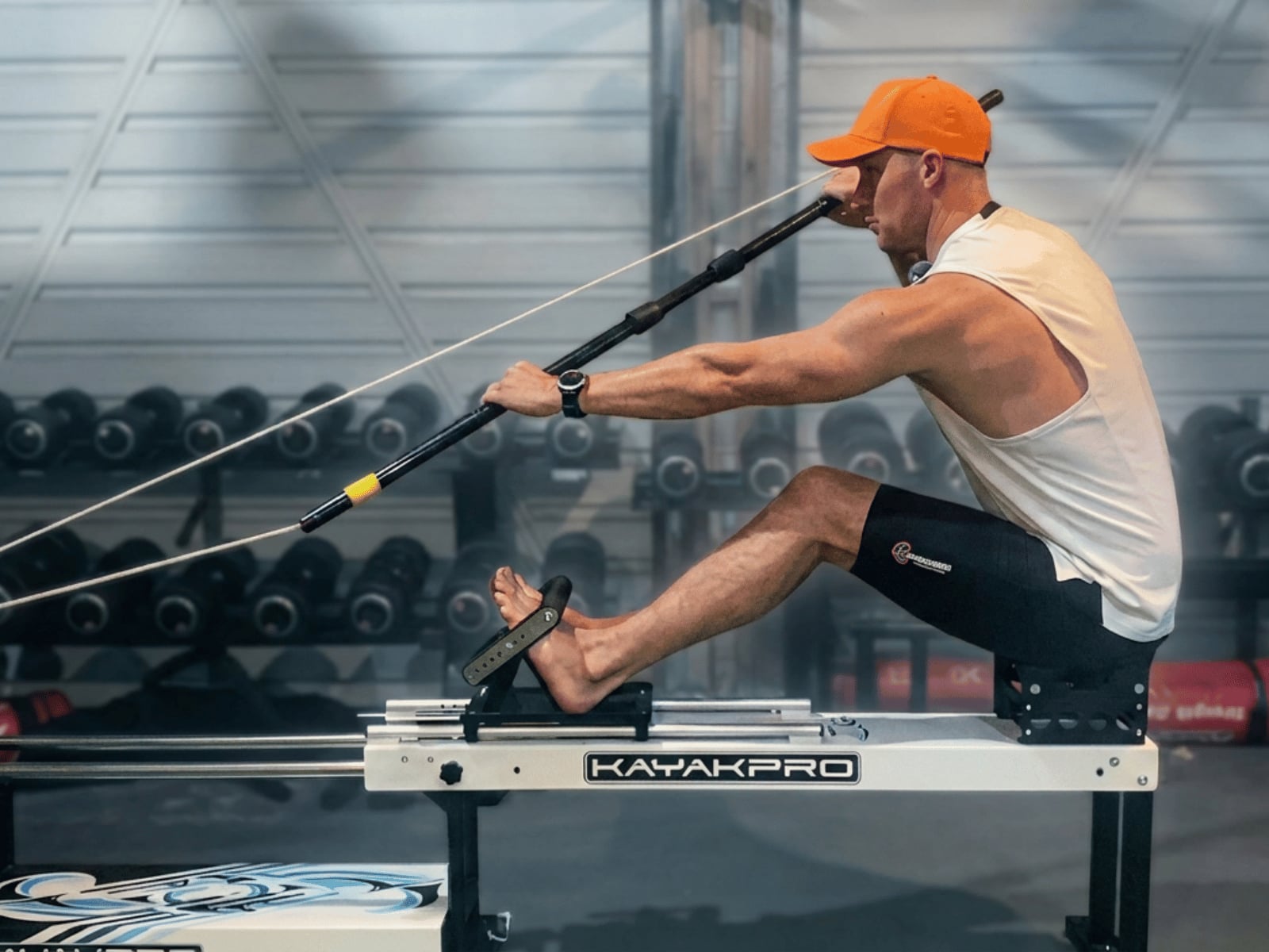 Paddler training on a KayakPro erg